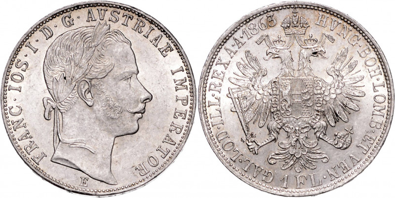 FRANZ JOSEPH I (1848 - 1916)&nbsp;
1 Gulden, 1863, 12,33g, E. Früh 1470&nbsp;
...