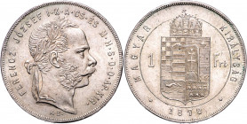 FRANZ JOSEPH I (1848 - 1916)&nbsp;
1 Forint, 1870, 12,32g, KB. Früh 1773&nbsp;

UNC | UNC