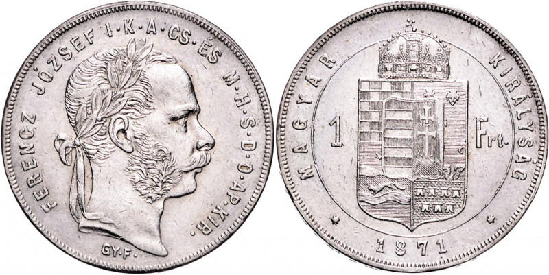 FRANZ JOSEPH I (1848 - 1916)&nbsp;
1 Forint, 1871, 12,34g, GYF. Früh 1774&nbsp;...