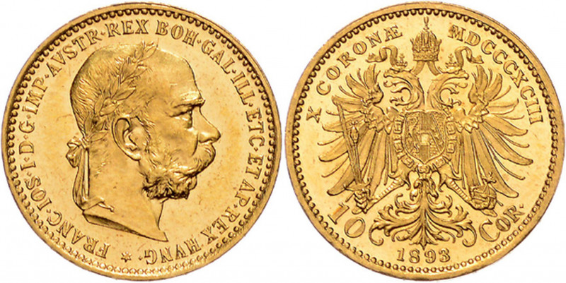 FRANZ JOSEPH I (1848 - 1916)&nbsp;
10 Corona pattern coin, 1893, Früh 1425&nbsp...