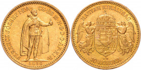 FRANZ JOSEPH I (1848 - 1916)&nbsp;
10 Korona, 1896, 3,37g, KB. Früh 2086&nbsp;

EF | EF