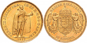 FRANZ JOSEPH I (1848 - 1916)&nbsp;
10 Korona, 1912, 3,38g, KB. Früh 2102&nbsp;

EF | EF