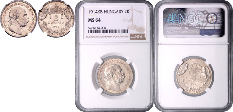 FRANZ JOSEPH I (1848 - 1916)&nbsp;
2 Korona, 1914, KB. Früh 2113&nbsp;

UNC |...