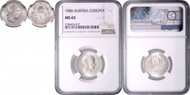 FRANZ JOSEPH I (1848 - 1916)&nbsp;
1 Corona, 1906, Früh 1979&nbsp;

UNC | UNC , NGC MS 65 | Mimořádný exemplář! | Extraordinary specimen!