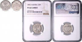 FRANZ JOSEPH I (1848 - 1916)&nbsp;
20 Heller, 1892, Früh 1986&nbsp;

PROOF | NGC PF 66 CAMEO | Mimořádný exemplář! | Jediný exemplář s tímto hodnoc...