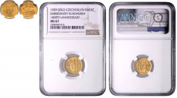CZECHOSLOVAKIA&nbsp;
Gold medal (1 Ducat) Millennium of St. Wenceslaus, 1929, Kremnica. 16 mm, Au 987/1000, O. Španiel, MCH CSR1-MED2&nbsp;

UNC | ...