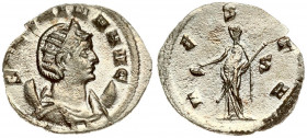 Roman Empire 1 Antoninianus Salonina 254-268 AD. Obverse: SALONINA AVG; Draped bust with diadem on crescent moon to the right. Reverse: VESTA; Vesta s...