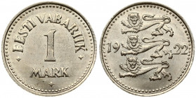 Estonia 1 Mark 1922 Obverse: Three leopards left divide date. Reverse: Denomination. Edge Description: Milled. Copper-Nickel. KM 1