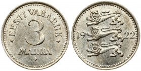 Estonia 3 Marka 1922 Obverse: Three leopards left divide date. Reverse: Denomination. Copper-Nickel. Small Scratches. KM 2