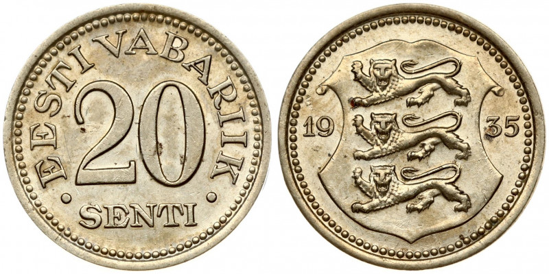 Estonia 20 Senti 1935 Obverse: National arms divide date. Reverse: Denomination....