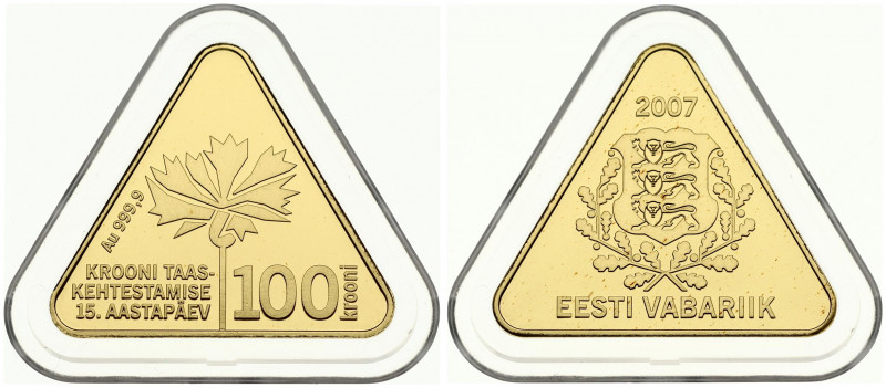 Estonia 100 Krooni 2007 15th Anniversary Reintroduction of the Estonian Kroon. O...
