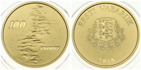 Estonia 100 Krooni 2010 Estonian People. Obverse: Arms above date. Reverse Lettering: 100 KROON. Gold. Edge Plain with inscription. KM 56. With Box & ...