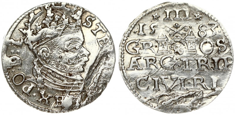 Latvia 3 Groszy 1583 Riga. Stefan Batory (1576–1586). Obverse: Crowned bust righ...