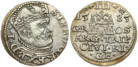 Latvia 3 Groszy 1585 Riga. Stefan Batory (1576–1586). Obverse: Crowned bust right. Reverse: Value and coat of arms over the city sign. Silver. Iger R....