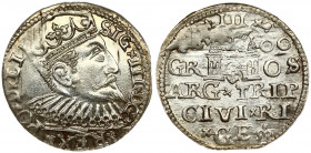 Latvia 3 Groszy 1600 Riga. Sigismund III Vasa(1587-1632). Obverse: Crowned bust right. Reverse: Value and coat of arms over the city sign. Silver. Ige...