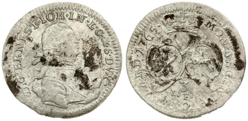 Courland 3 Groszy 1765 ICS Mitava. Ernst Johann Biron(1762-1769). Obverse: Bust ...