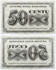 Lithuania 50 Centų 1922 Banknote. Obverse: Denomination. Lettering: 50 Dvidešimtis Centų 50. LIETUVOS BANKO BANKNOTAS BANKNOTŲ PADIRBIMAS ĮSTATYMU BAU...