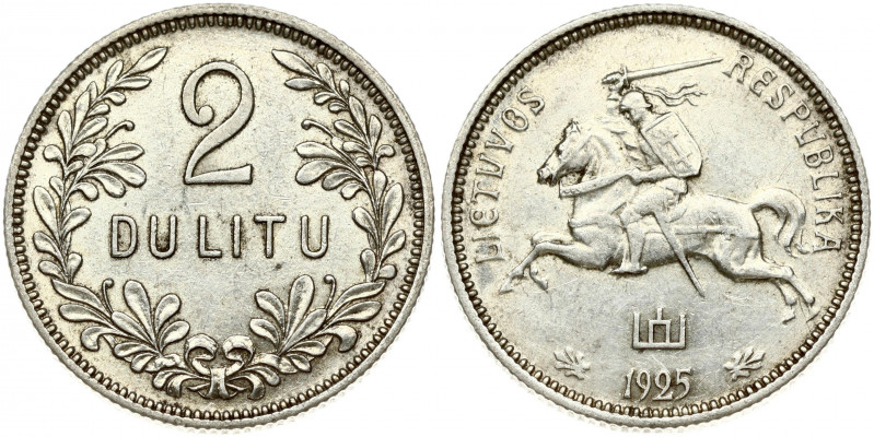 Lithuania 2 Litų 1925 Obverse: National arms. Reverse: Denomination within wreat...