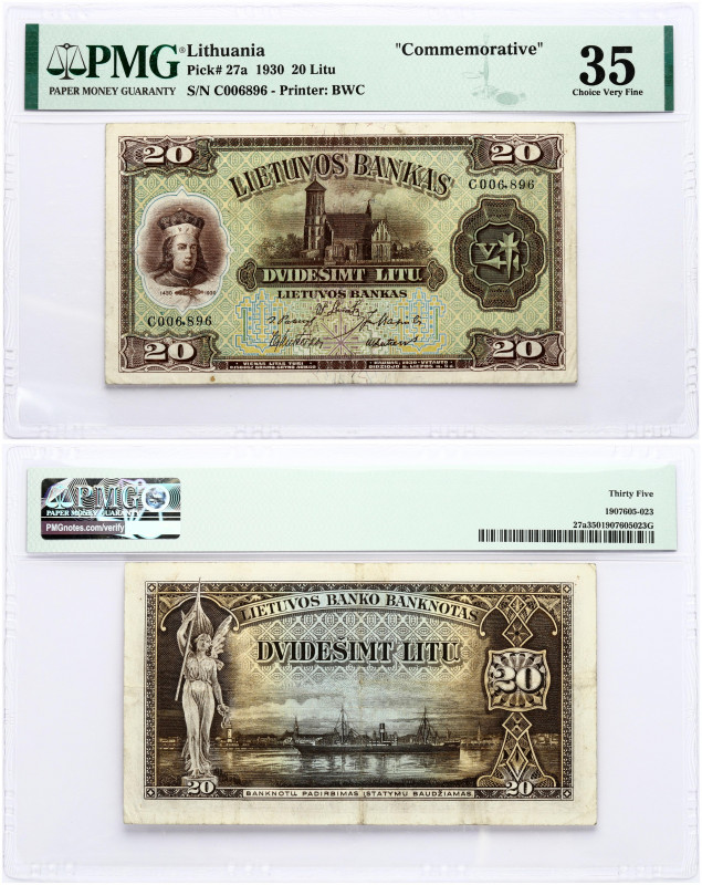 Lithuania 20 Litų 1930 Banknote. 500th Anniversary of Vytautas the Great. Obvers...