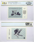 Lithuania 5 Talonas 1991 Banknote Obverse: Branch. Reverse: Osprey. S/N BX492670. P 34b. PCGS GEM UNC 65 PPQ