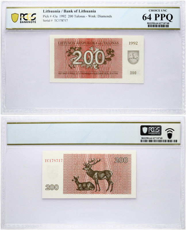 Lithuania 200 Talonas 1992 Banknote Obverse: Branches and National Coat of Arms....