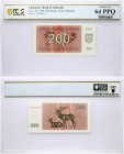 Lithuania 200 Talonas 1992 Banknote Obverse: Branches and National Coat of Arms. Reverse: Two Red deers. S/N TC178717. P 43a. PCGS CHOICE UNC 64 PPQ