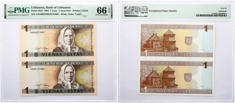 Lithuania 1 Litas 1994 Žemaitė Banknote. Obverse: Banknote depicts the Lithuania...