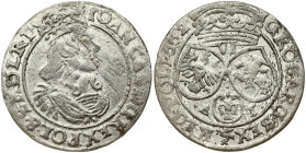 Poland 6 Groszy 1662 AT Krakow. John II Casimir Vasa (1649–1668). Obverse: Large crowned bust right in linear circle. Reverse: Crown above three shiel...