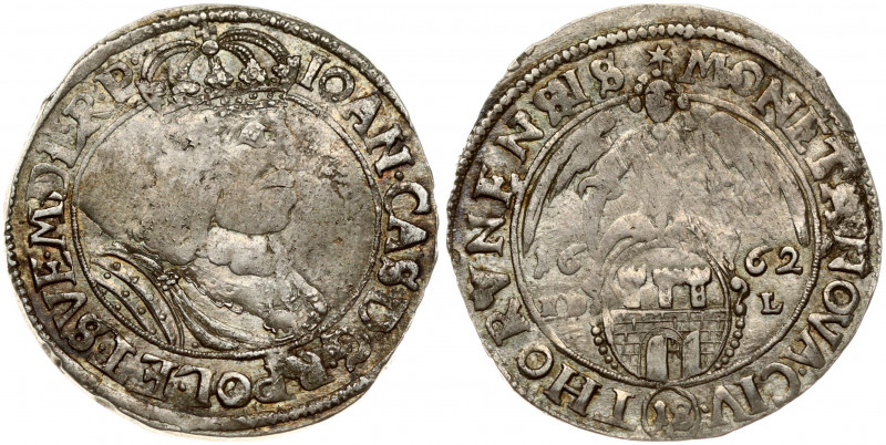 Poland THORN 18 Groszy 1662 EDL John II Casimir Vasa (1649-1668). Obverse Letter...