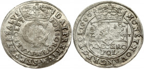 Poland 1 Gulden (Tymf) 1666 AT Bydgoszcz. John II Casimir Vasa (1649–1668). Obverse: Crowned monogram. Reverse: Crowned shield; XXX GRO on shield. (va...