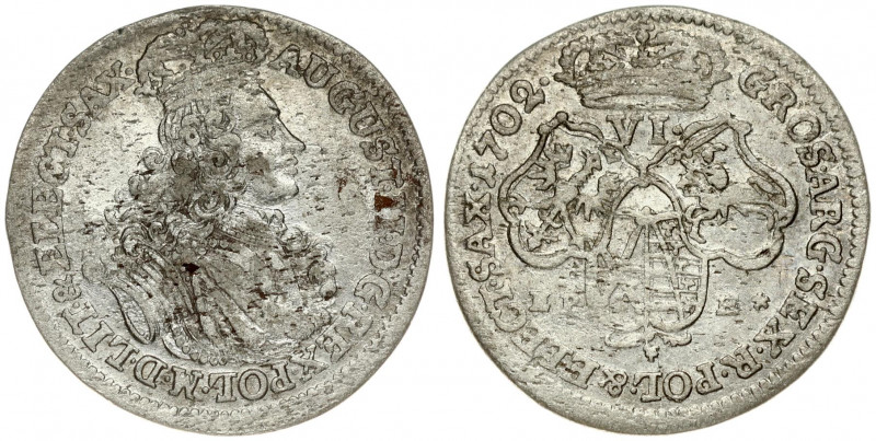 Poland 6 Groszy 1702EPH August II(1697-1733). Obverse: Small crowned bust of Aug...