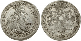 Poland 6 Groszy 1702EPH August II(1697-1733). Obverse: Small crowned bust of August II right. Reverse: Crown above three shields. Silver. KM 135. Kop....