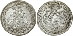 Poland 6 Groszy 1702EPH August II(1697-1733). Obverse: Small crowned bust of August II right. Reverse: Crown above three shields. Silver. KM 135. Kop....