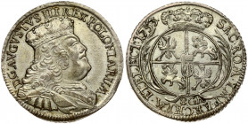Poland 8 Groszy 1753 August III(1733–1763). Obverse: Crowned bust right. Obverse Legend: D G AVGVSTVS III .... Reverse: Crowned; round 4-fold arms wit...
