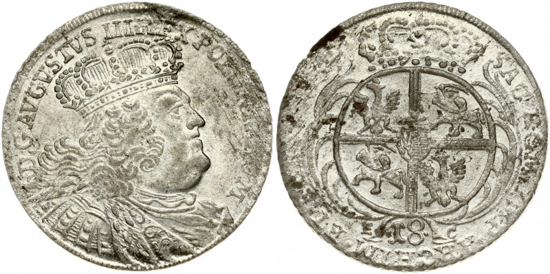 Poland 18 Groszy 1754 EC August III(1733-1763). Obverse: Large; crowned bust rig...