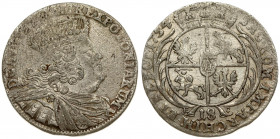 Poland 18 Groszy 1754 EC August III(1733–1763). Obverse: Large; crowned bust right. Obverse Legend: D • G • AUGVSTVS • III • REX • POLONIARUM. Reverse...