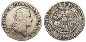Poland 4 Groszy 1767 FS Stanislaus Augustus(1764-1795). Obverse: Crowned bust right. Reverse: Crowned round 4-fold arms within sprigs. Silver. KM 185;...