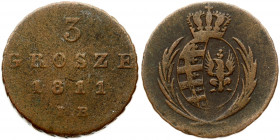 Poland 3 Grosze 1811 IB Frederick Augustus III (1763-1827). Obverse: Crowned coat of arms. Reverse: Denomination; date and mintmark. Lettering: 3 GROS...