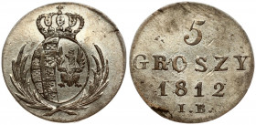 Poland 5 Groszy 1812 IB Friedrich August I(1763-1827). Obverse: Crowned oval arms within sprays. Reverse: Value; date. Edge Description: Plain. Silver...