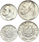 Poland 5 & 10 Zlotych 1935(w) Obverse: Eagle with wings open with no symbols below. Reverse: Head of Jozef Pilsudski left. Edge Description: Reeded. S...
