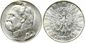 Poland 10 Zlotych 1936(w) Obverse: Eagle with wings open with no symbols below. Reverse: Head of Jozef Pilsudski left. Edge Description: Reeded. Silve...