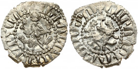 Armenia 1 Tram (1198-1219). Levon I (1198-1219) Obverse: Levon seated facing on throne decorated with lions. holding cross and lis; with feet resting ...