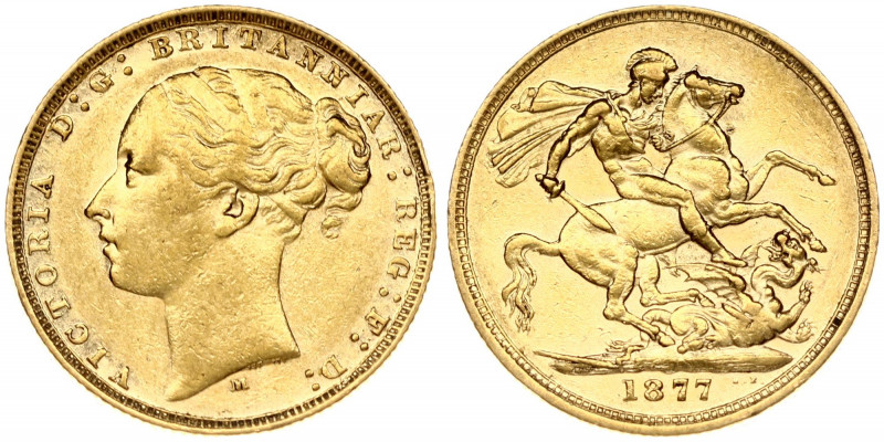 Australia 1 Sovereign 1877 M Victoria(1837-1901). Obverse: Queen Victoria's youn...