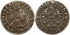 Austria 3 Kreuzer 1549 Vienna. Ferdinand I (1519-1564). Obverse: Crowned portrait without beard facing right in a beaded circle; of Ferdinand I of Hab...