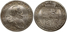 Austria 1 Thaler 1615 Hall. Archduke Maximilian (1612-1618). Obverse: Bearded armored bust r. in ruff divides date. Reverse.: Archducal crown over shi...