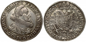 Austria 1 Thaler 1621 Vienna Ferdinand II (1619-1637). Obverse: Laureate portrait with ruffled collar facing right in a beaded circle; the top of the ...