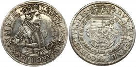 Austria 1 Thaler 1632 Hall. Leopold V (1626-1632). Obverse: Crowned half size portrait with armour, twisted circle; sceptre with onion shape; vertical...