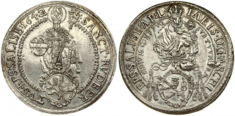 Austria SALZBURG 1 Thaler 1642 Paris von Lodron(1619 - 1653). Obverse: Madonna a...