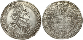 Austria 1 Thaler 1651 Graz. Ferdinand III (1637-1657). Obverse: Laureate bust right with lion head on the shoulder within a circle; the top of the hea...