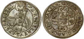 Austria SALZBURG 3 Kreuzer 1681 Maximilian Gandolph(1668-1687). Obverse: Two shields of arms; date above; value below in inner circle. Obverse Legend:...